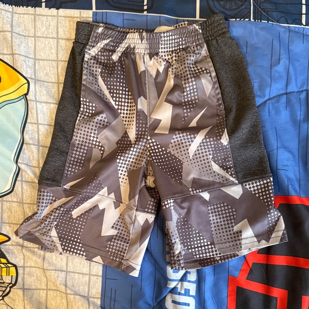 Gray and Black Camouflage Athletic Shorts